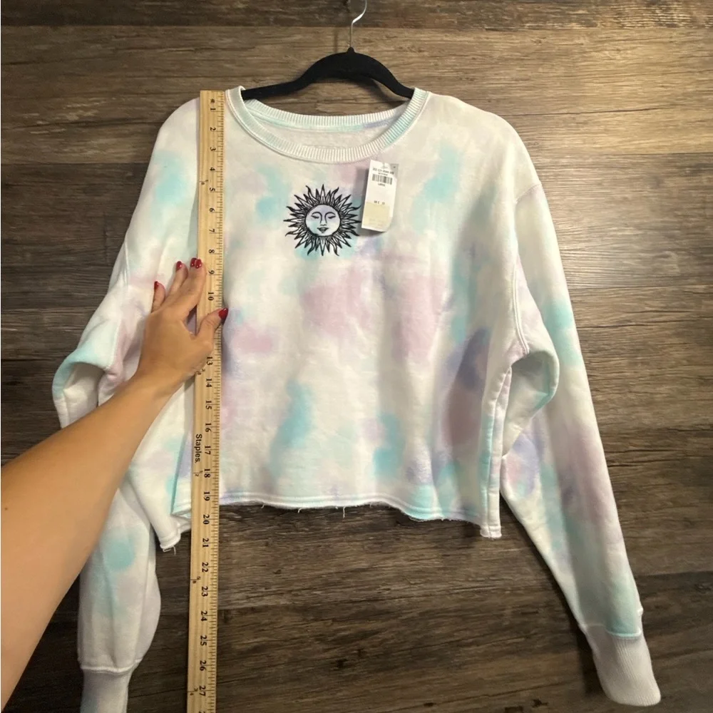 Hollister Blue White Cropped Hoodie Relaxed Fit
